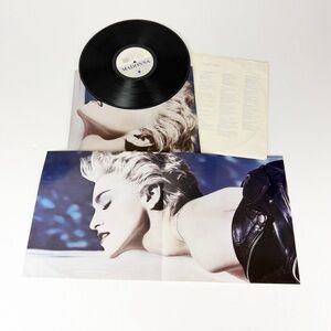 Vintage 1986 Sire Madonna True Blue Vinyl Record LP with Poster